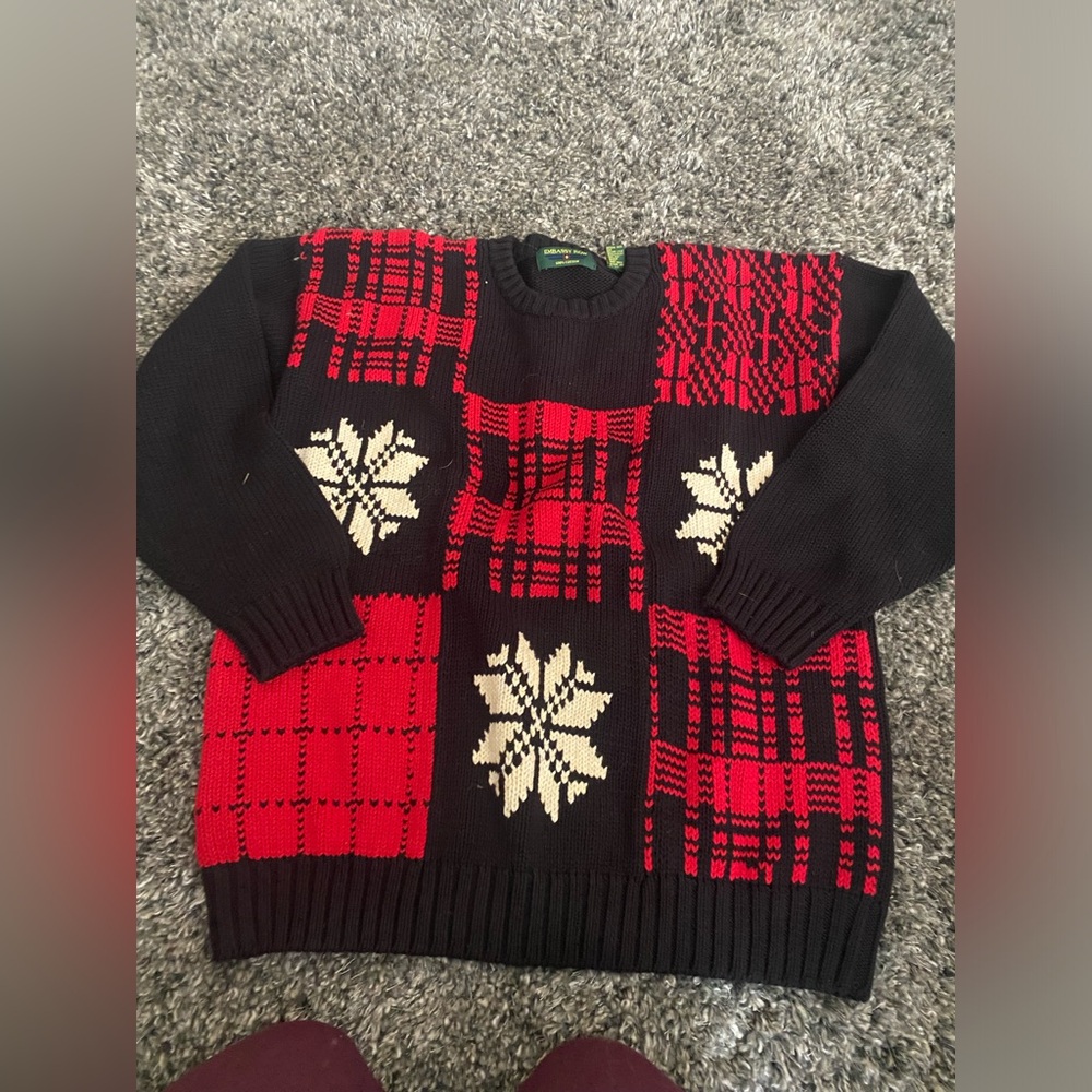 Men's Black & Red Holiday Patchwork Sweater